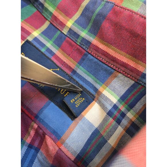 Polo Ralph Lauren Shirt Mens Medium Red Plaid Slim Fit Button Up Preppy Cotton - Picture 10 of 12